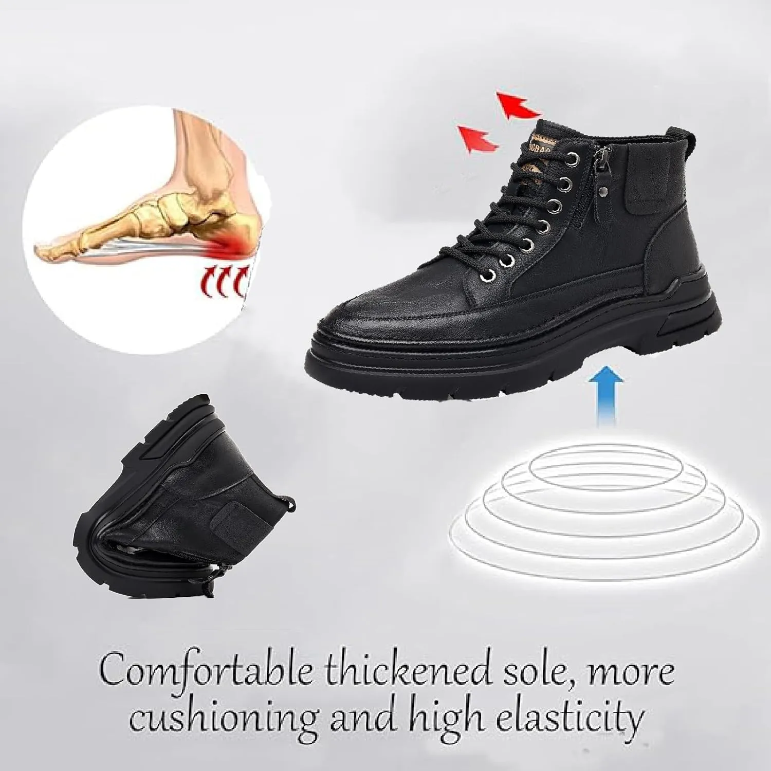 Men'S Leather Chukka Boot With Side Zipper Round Toe Comfort Fleece-Lined Anti-Slip Platform Lace-Up Casual Oxford Boots For Hiking Travel Motorcycle