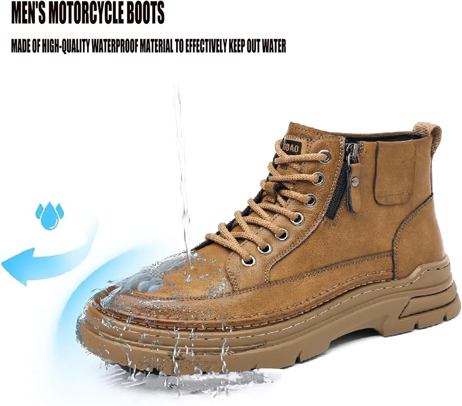 Men'S Leather Chukka Boot With Side Zipper Round Toe Comfort Fleece-Lined Anti-Slip Platform Lace-Up Casual Oxford Boots For Hiking Travel Motorcycle