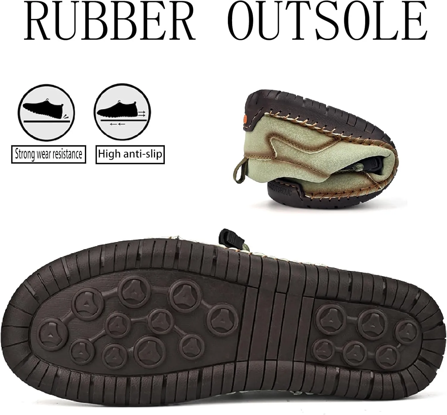 Men's Leather Hand Stitching Lace-Up Loafers Lightweight Breathable Round Toe Slip-On Flat Chukka Oxfords Driving Walking Shoes