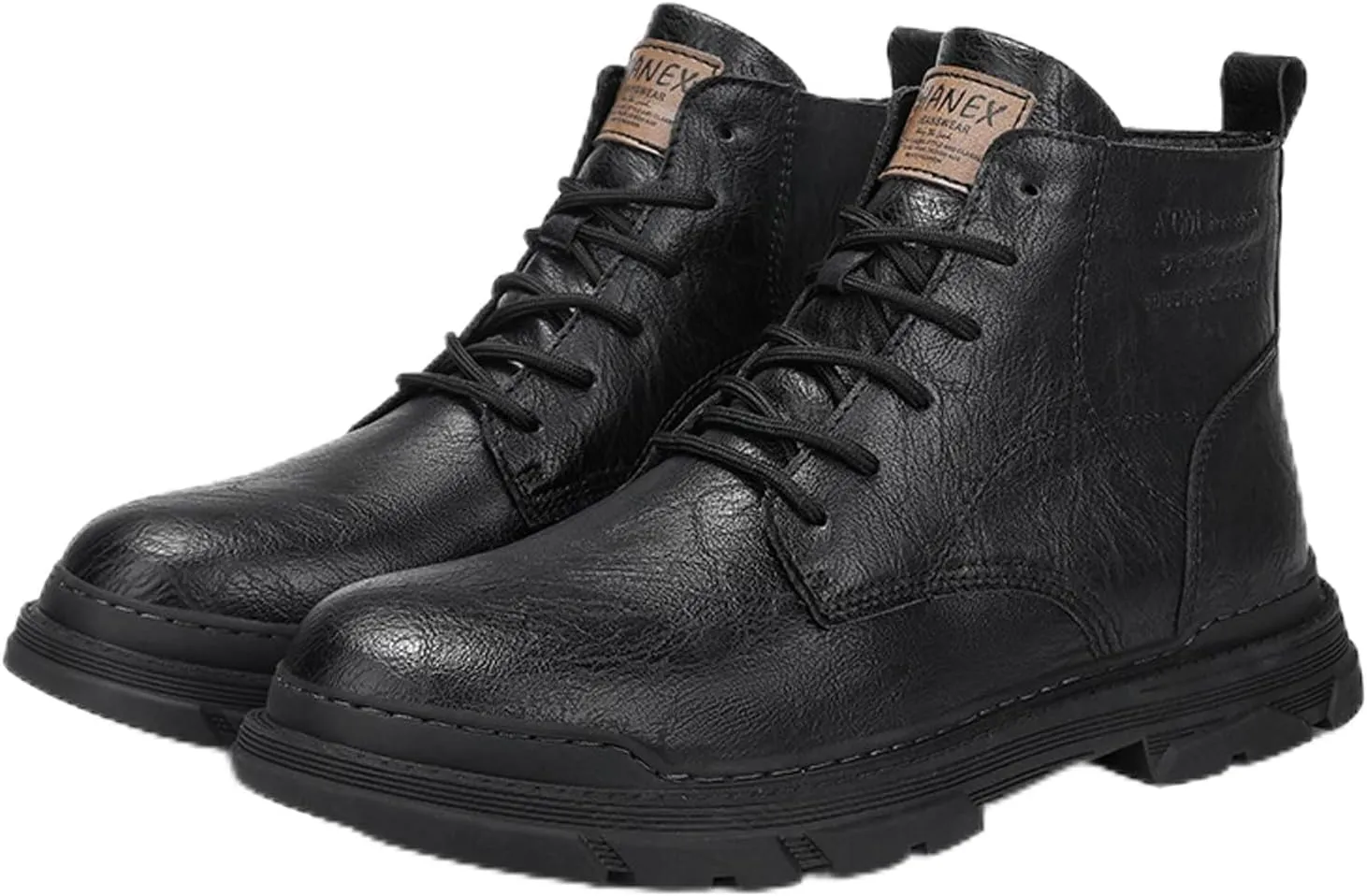 Men's Leather Lace Up Motorcycle Combat Boots Retro Round Toe lug sole Chukka Ankle Boots Casual Waterproof Oxford Dress Work Boot
