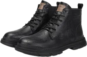 Men's Leather Lace Up Motorcycle Combat Boots Retro Round Toe lug sole Chukka Ankle Boots Casual Waterproof Oxford Dress Work Boot
