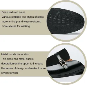 Men's Leather Metal Buckle Low Heel Formal Mules Retro Round Toe Suede Stitching Comfortable Non-Slip Flat Slingback Business Work Formal Half Slippers