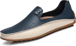 Men's Leather Penny Loafers Casual Breathable Round Toe Lightweight Soft Flat Slip On Moccasins Loafers for Daily Driving Walking Shoes