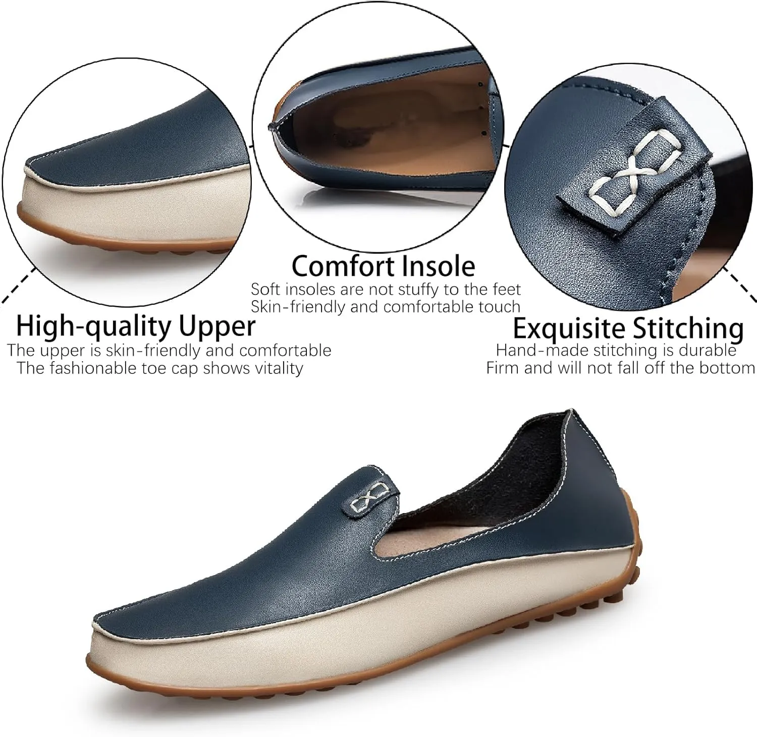 Men's Leather Penny Loafers Casual Breathable Round Toe Lightweight Soft Flat Slip On Moccasins Loafers for Daily Driving Walking Shoes