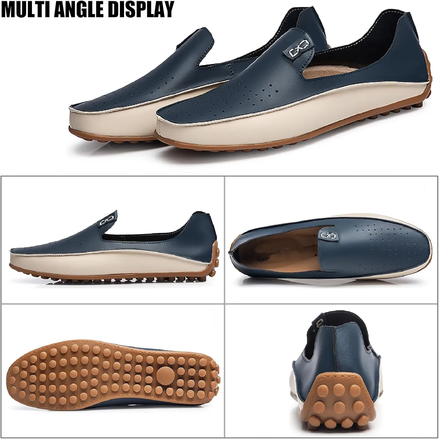 Men's Leather Penny Loafers Casual Breathable Round Toe Lightweight Soft Flat Slip On Moccasins Loafers for Daily Driving Walking Shoes