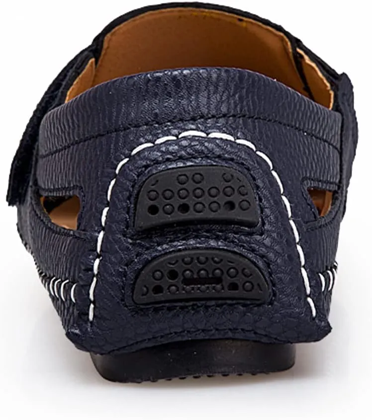 Men's Leather Square Toe Soft Sole Loafers with Hook&Loop,Breathable Comfortable Slip On Flat Moccasin Boat Shoes,Casual Fashion Walking Driving Shoes
