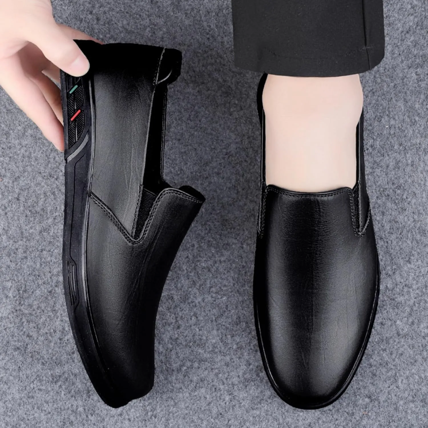Men's Low - Top Slip - On Genuine Cowhide Slippers, Simple and Stylish for Daily Comfort Men Loafers Slip On Dress Shoes for Men Black Brown