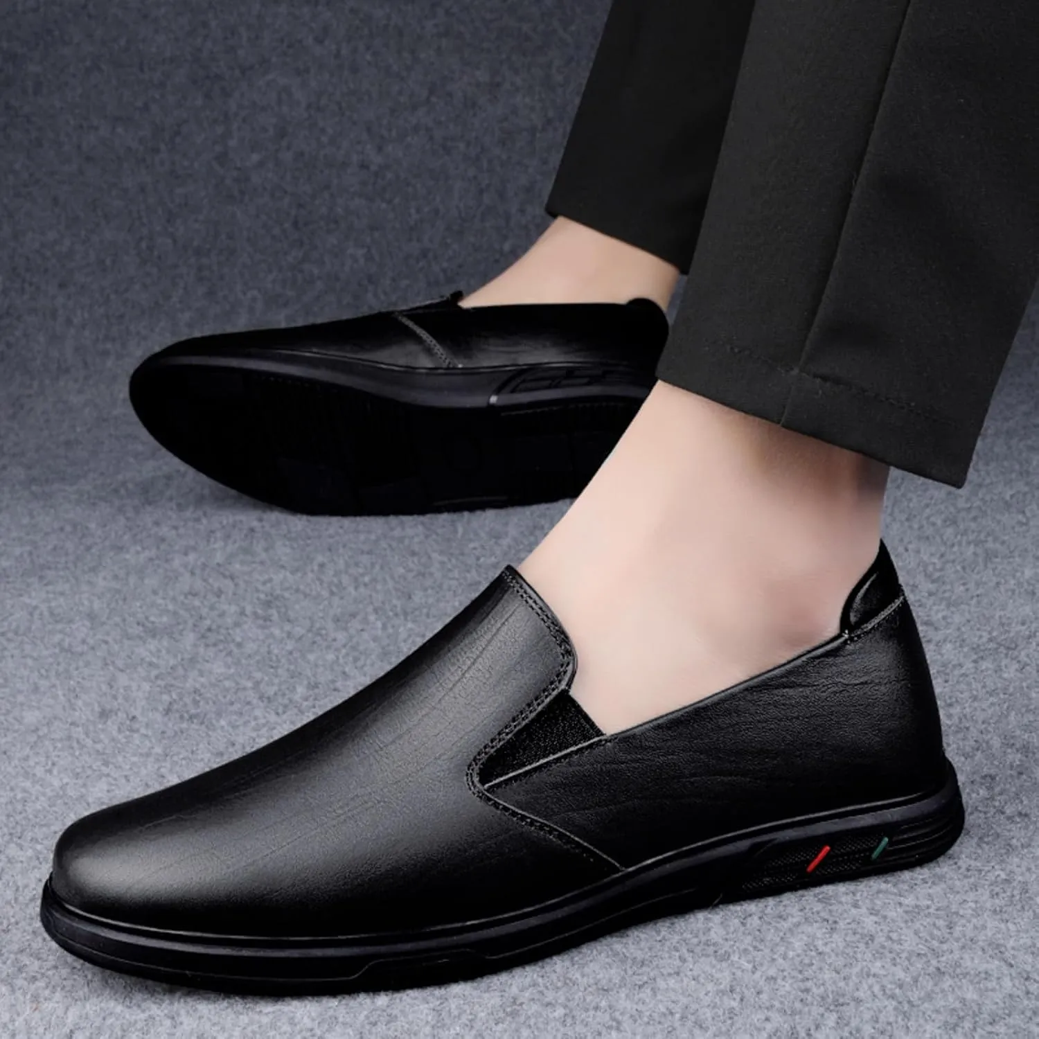 Men's Low - Top Slip - On Genuine Cowhide Slippers, Simple and Stylish for Daily Comfort Men Loafers Slip On Dress Shoes for Men Black Brown