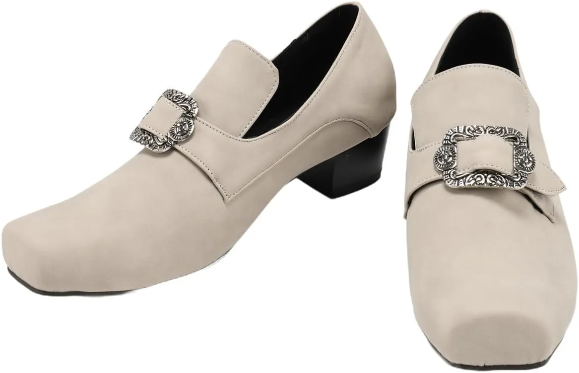 Men's Medieval Loafers Dress Shoes with Metal Square Buckle Mid-Heel Fashion Footwear Halloween Wedding Party Prom Cosplay