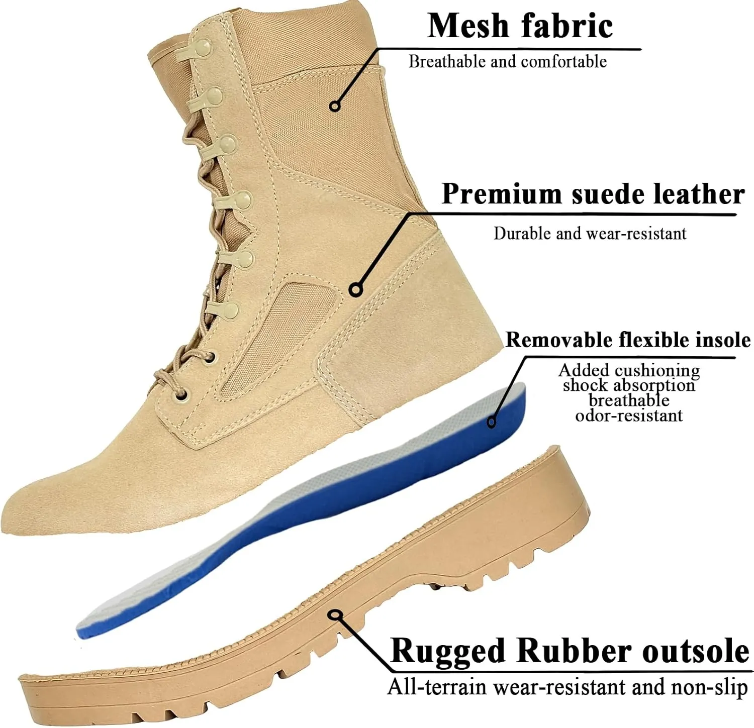 Mens Military Tactical Boots Man Lace Up Hiking Work Army Boots Outdoor Men Combat Shoes