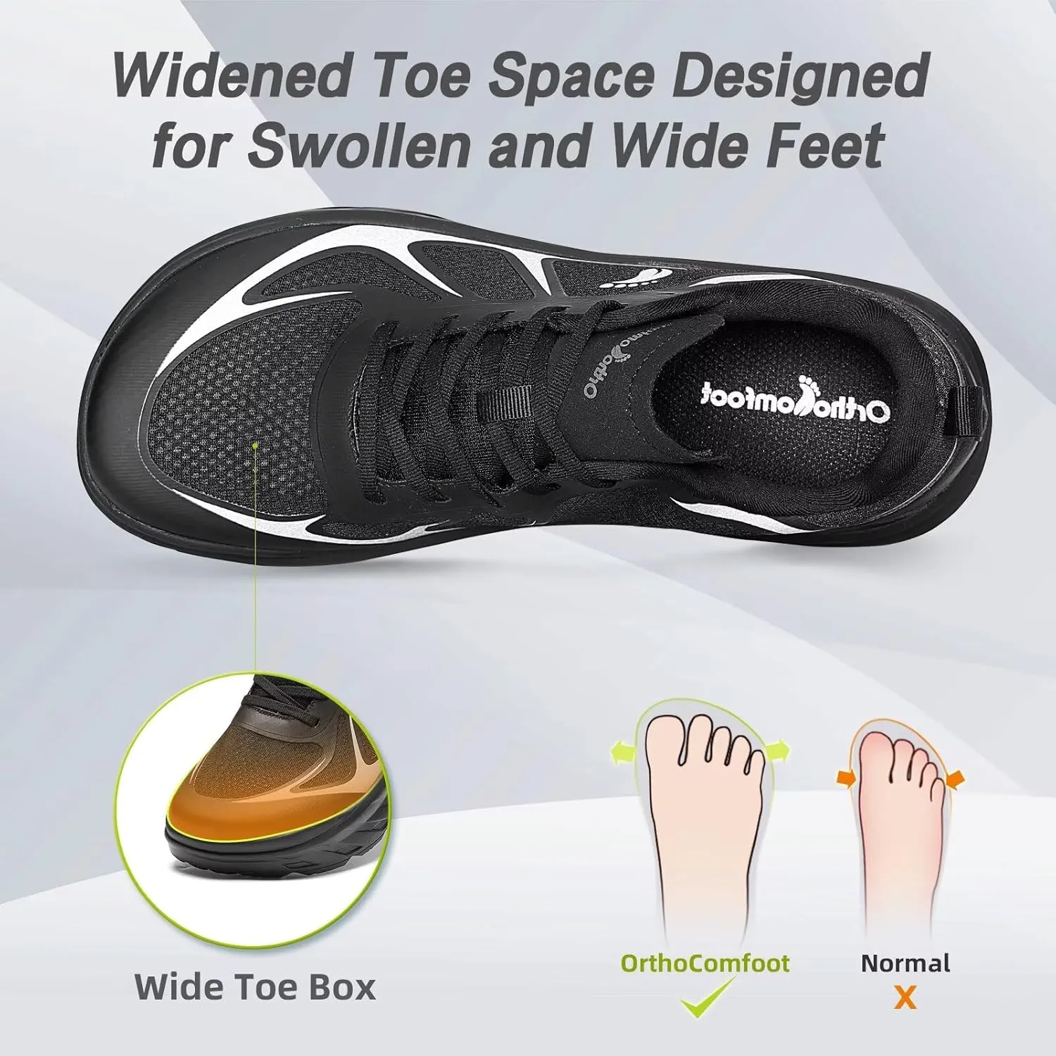 Men's Orthopedic Diabetic Wide Running Shoes: Comfortable Arch Support Plantar Fasciitis Sports Sneakers, Casual Orthotic Swollen Tennis Work Walking Shoes for Foot and Heel Pain Relief
