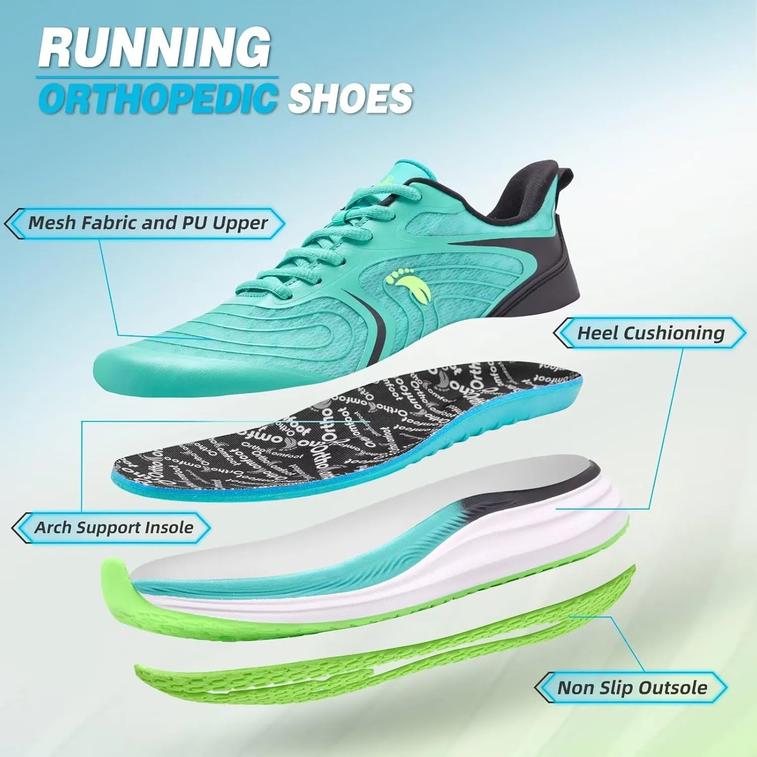 Men's Orthopedic Road Running Shoes: Comfortable Casual Plantar Fasciitis Arch Support Athletic Sports Sneakers, Orthotic High Arch Cushion Tennis Gym Work Walking Shoes for Foot Heel Pain Relief