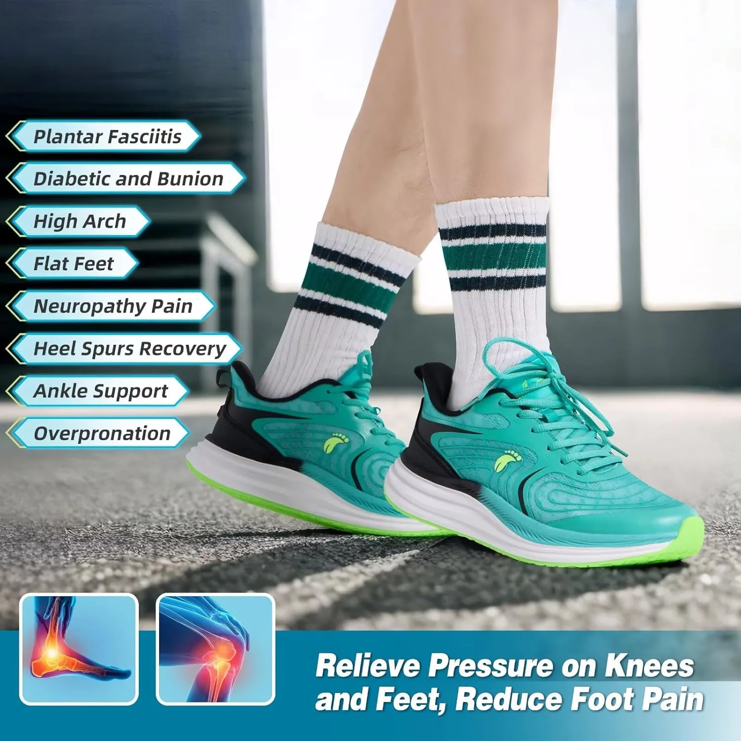 Men's Orthopedic Road Running Shoes: Comfortable Casual Plantar Fasciitis Arch Support Athletic Sports Sneakers, Orthotic High Arch Cushion Tennis Gym Work Walking Shoes for Foot Heel Pain Relief