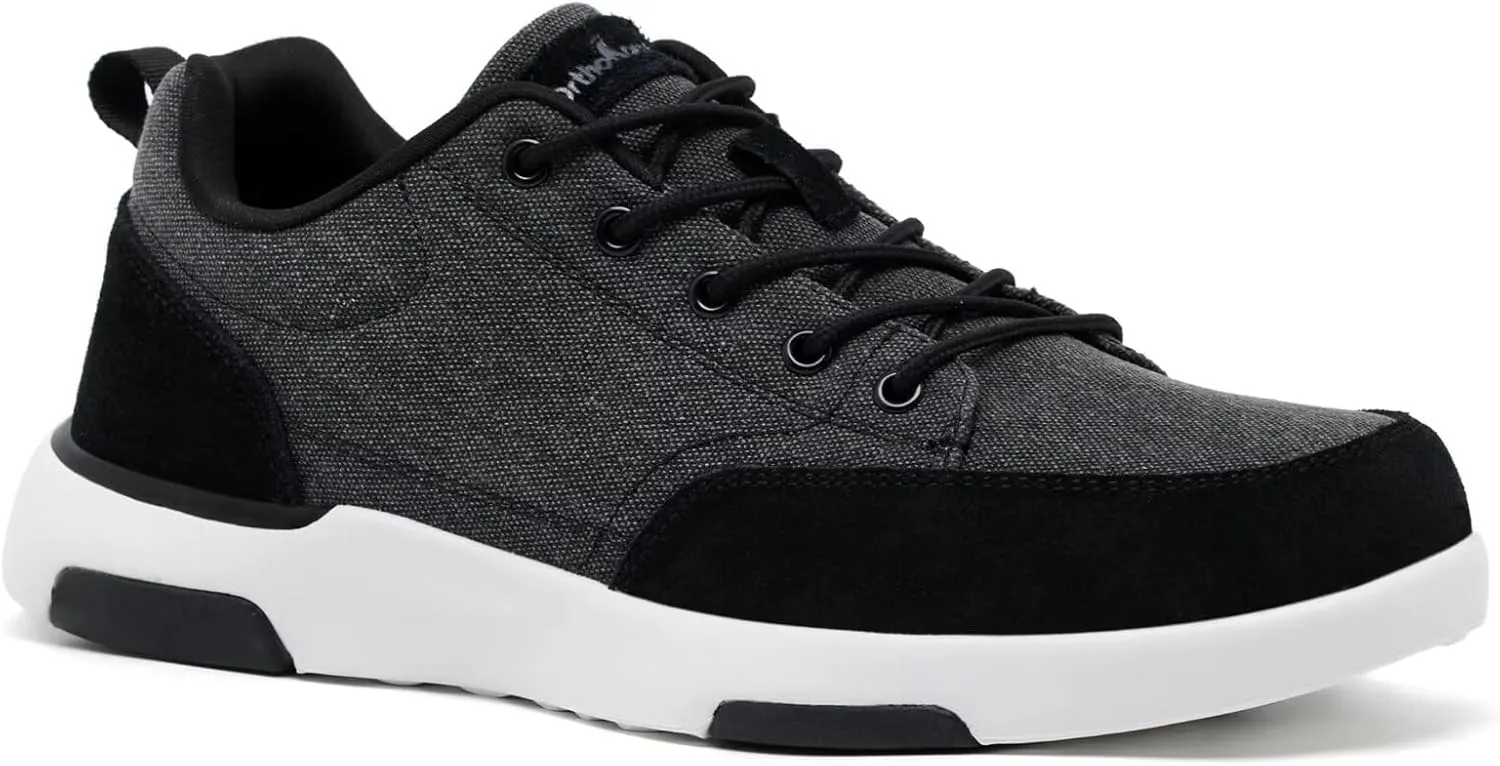 Men's Orthopedic Walking Fashion Sneakers: Breathable Sneakers for Mens, Stability Supportive Walking Shoes for Neuropathy, Cushioned Canvas Shoes for Plantar Fasciitis Black Size 9