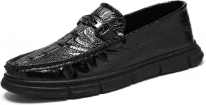Men's Patent Leather Alligator - Embossed Loafers, Casual Slip - On Shoes, Driving Boat Shoes, Soft Penny Loafers for Men