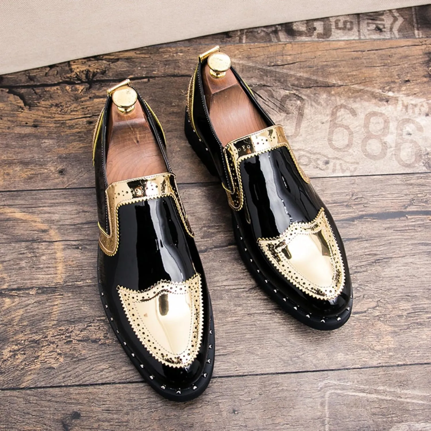 Men's Plus - Size Glitter Oxford Loafers Shiny Slip On Dress Shoes Fashionable Comfortable