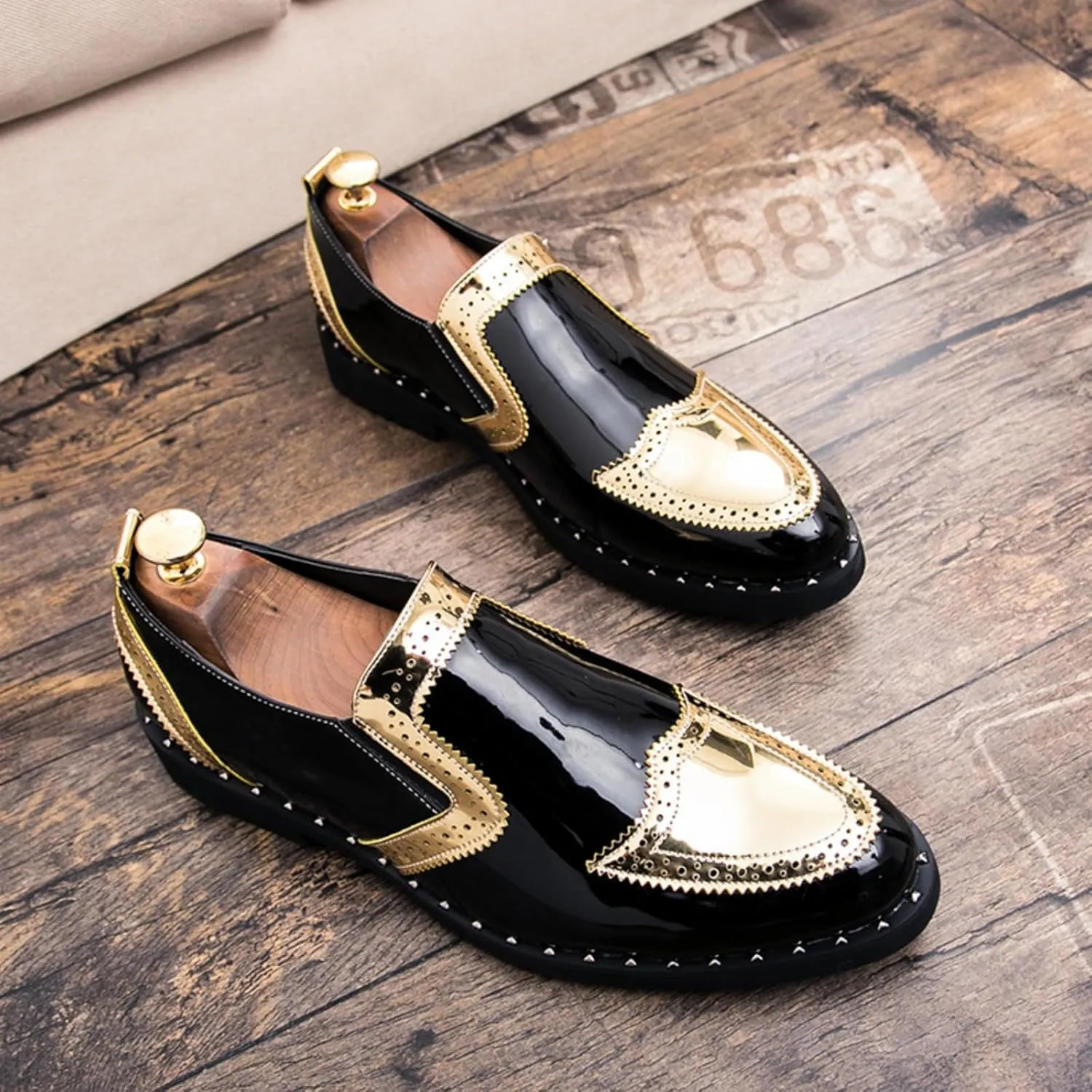 Men's Plus - Size Glitter Oxford Loafers Shiny Slip On Dress Shoes Fashionable Comfortable