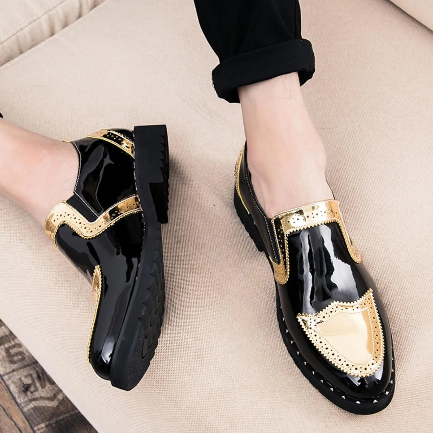Men's Plus - Size Glitter Oxford Loafers Shiny Slip On Dress Shoes Fashionable Comfortable