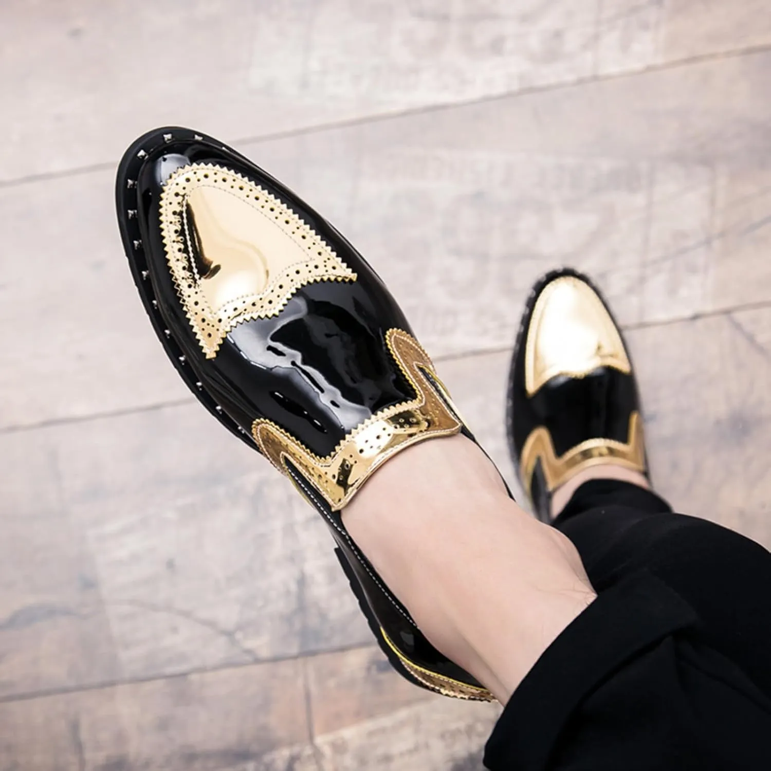 Men's Plus - Size Glitter Oxford Loafers Shiny Slip On Dress Shoes Fashionable Comfortable
