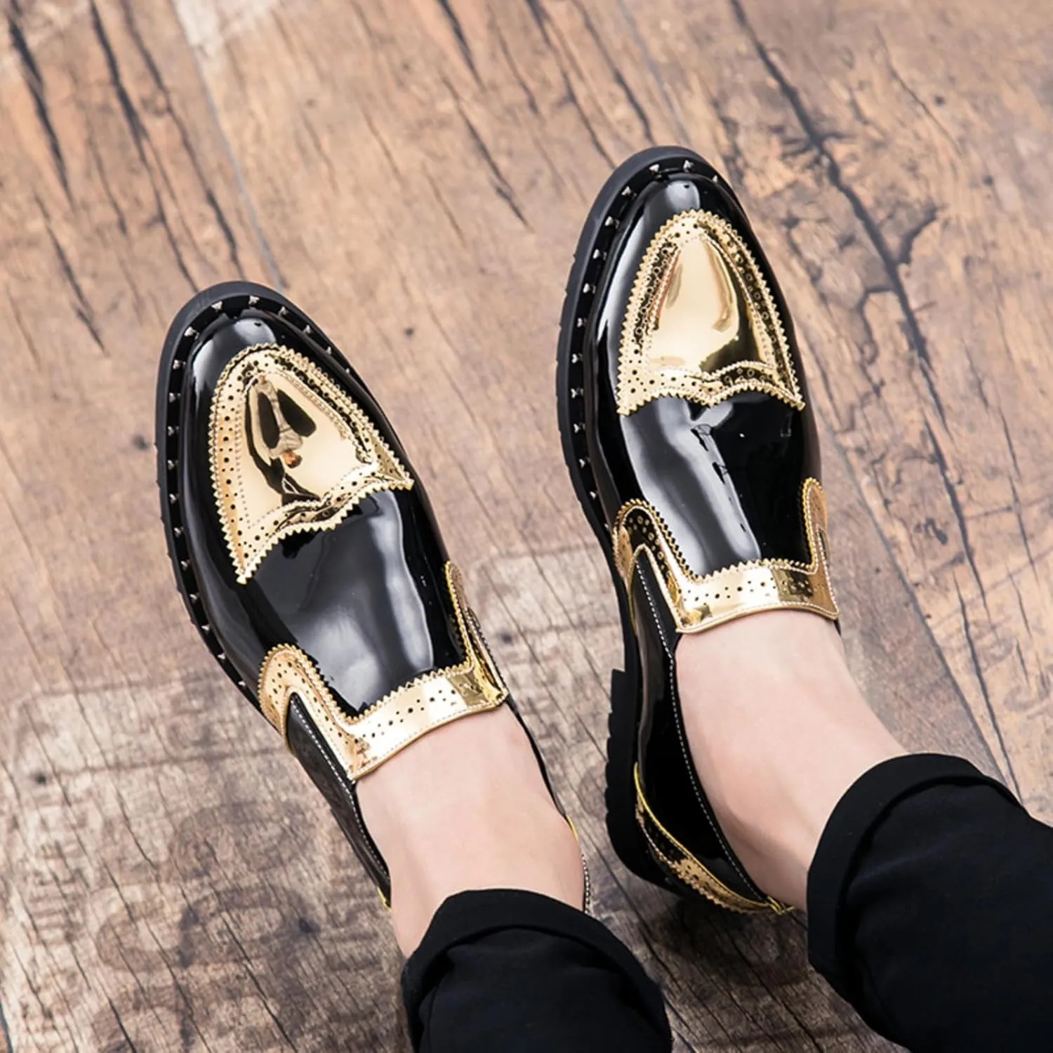 Men's Plus - Size Glitter Oxford Loafers Shiny Slip On Dress Shoes Fashionable Comfortable