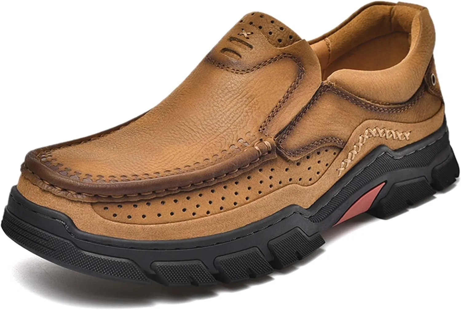 Men's Premium Casual Sneakers, Side Perforated Design, Leather Walking Sneakers, Driving Shoes, Outdoor Sneakers, Comfortable, Soft, Breathable, Non-Slip
