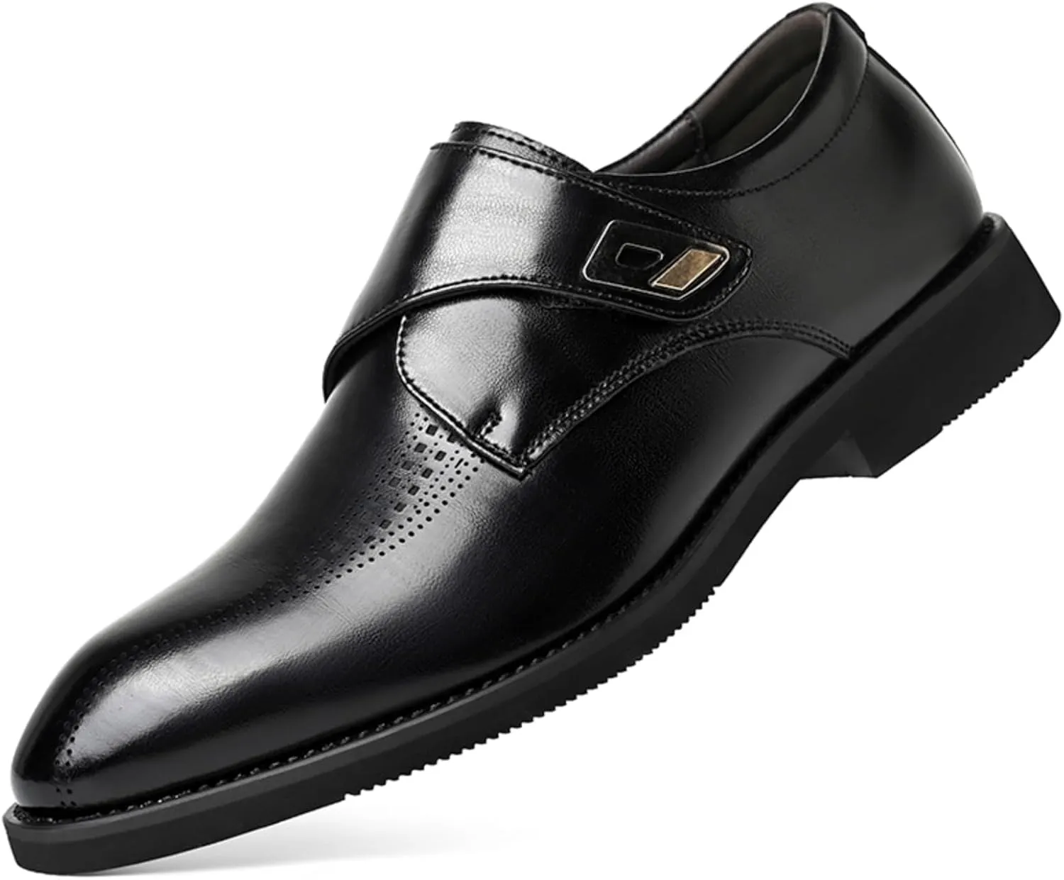 Mens Retro Monk Strap Leather Slip-On Dress Loafers Classic Low Top Wingtip Pointed Toe for Work Office Business