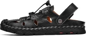 Mens Sandals Leather Closed Toe Outdoor Summer Anti-Slip Beach Sandals