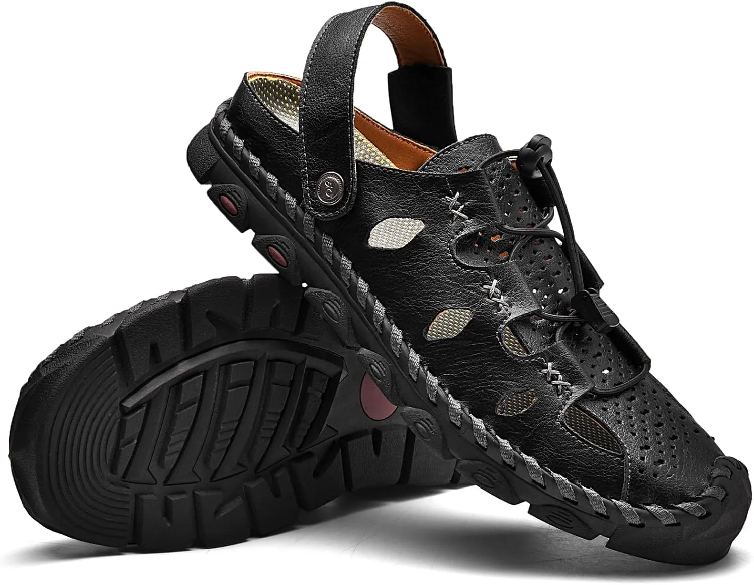 Mens Sandals Leather Closed Toe Outdoor Summer Anti-Slip Beach Sandals