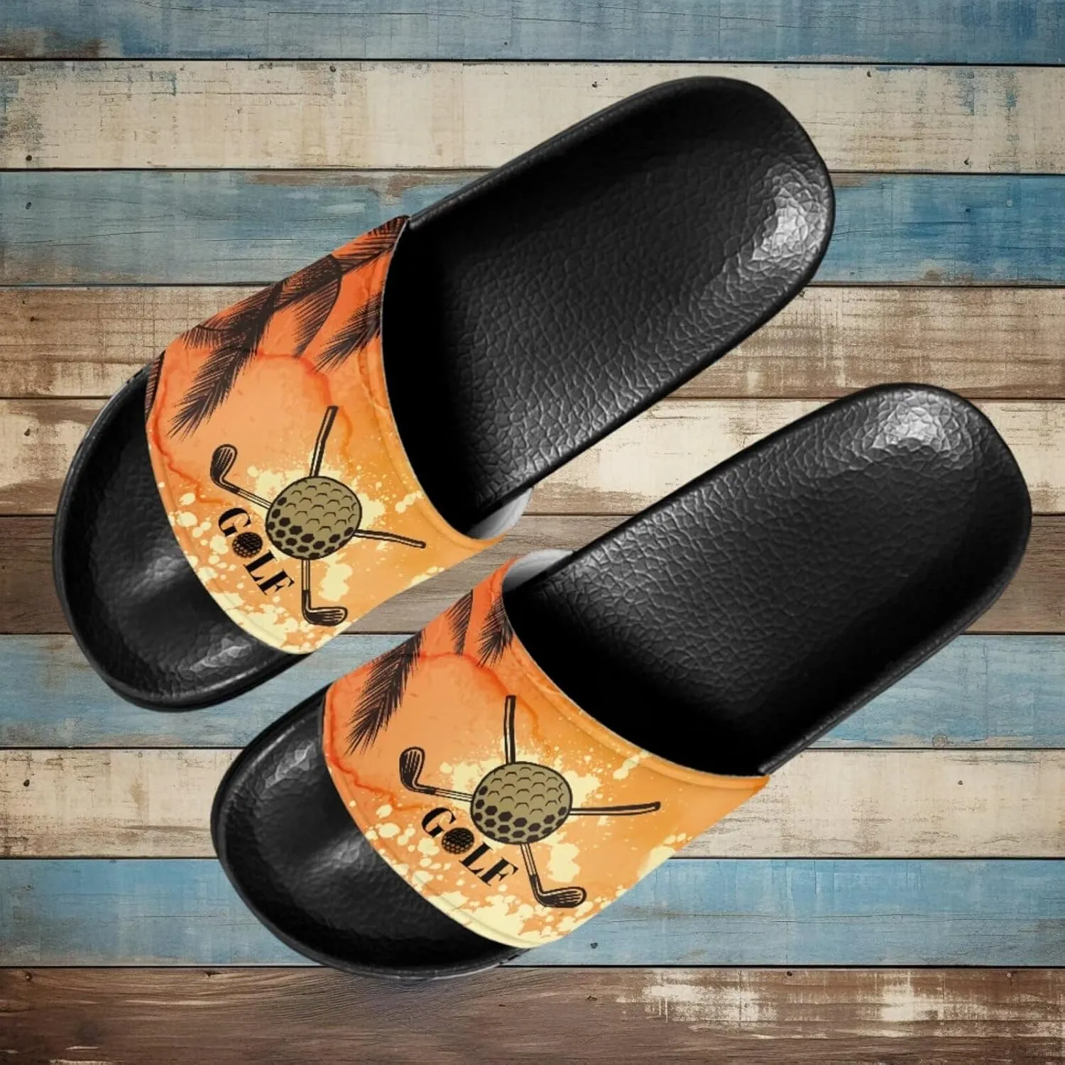 Men's Sandals Slides Non-Slip Slippers Casual Black Sole Summer Shoes for College Dorm Gym Beach