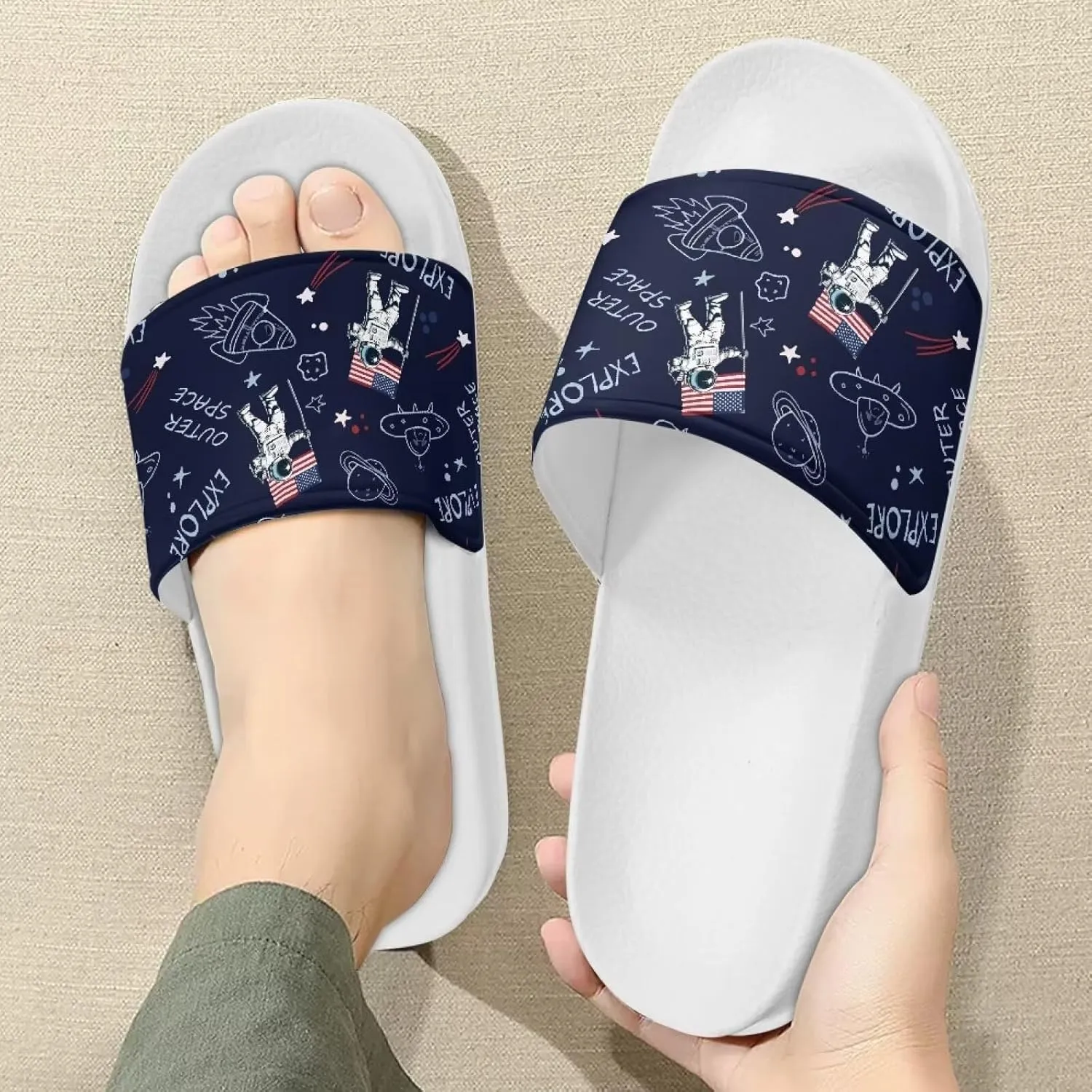 Men's Sandals Slides Non-Slip Slippers Casual White Sole Summer Shoes for College Dorm Gym Beach