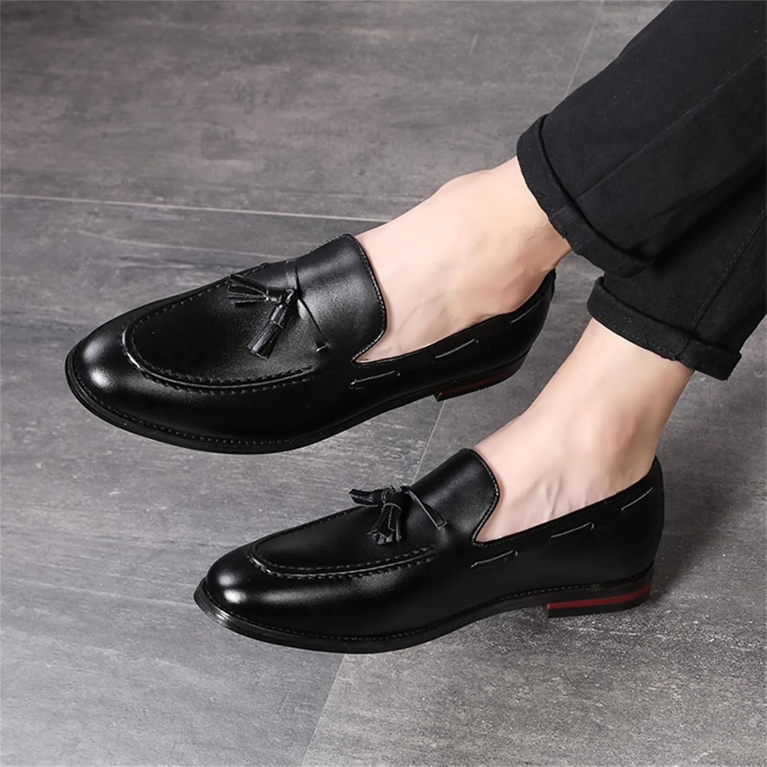 Men's Slip-On Soft Leather Tassels Loafers Fashion Casual Flats Moccasin Shoes for Business Formal Work Office Dress Penny Shoes