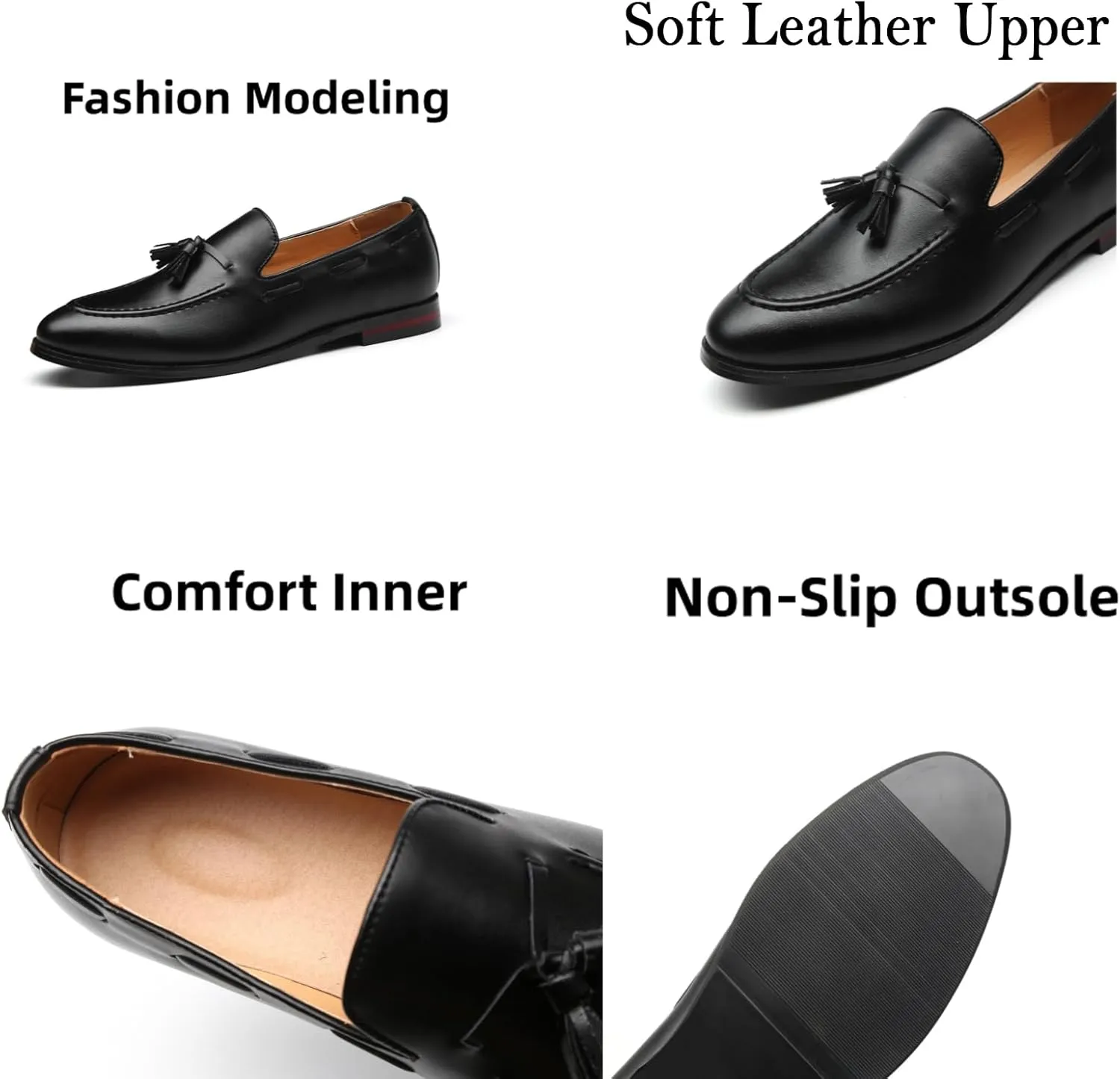 Men's Slip-On Soft Leather Tassels Loafers Fashion Casual Flats Moccasin Shoes for Business Formal Work Office Dress Penny Shoes