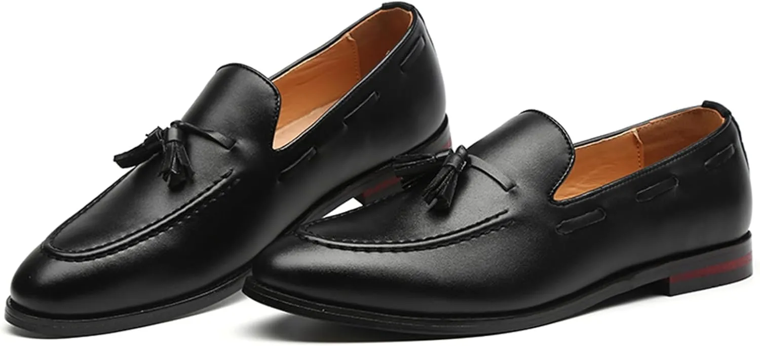 Men's Slip-On Soft Leather Tassels Loafers Fashion Casual Flats Moccasin Shoes for Business Formal Work Office Dress Penny Shoes