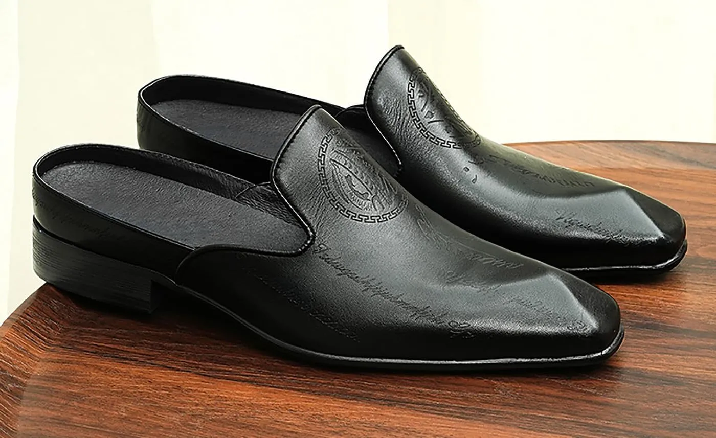 Mens Slippers Casual Dress Mules Slip On Loafers Fashion Business Formal Leather Open Back Sandals Summer Shoes for Men