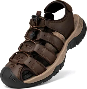 Men's Sport Sandals Closed Toe Leather Hiking Athletic Walking Outdoor Beach Trail River Fishing Water Shoes Lightweight Comfortable Waterproof