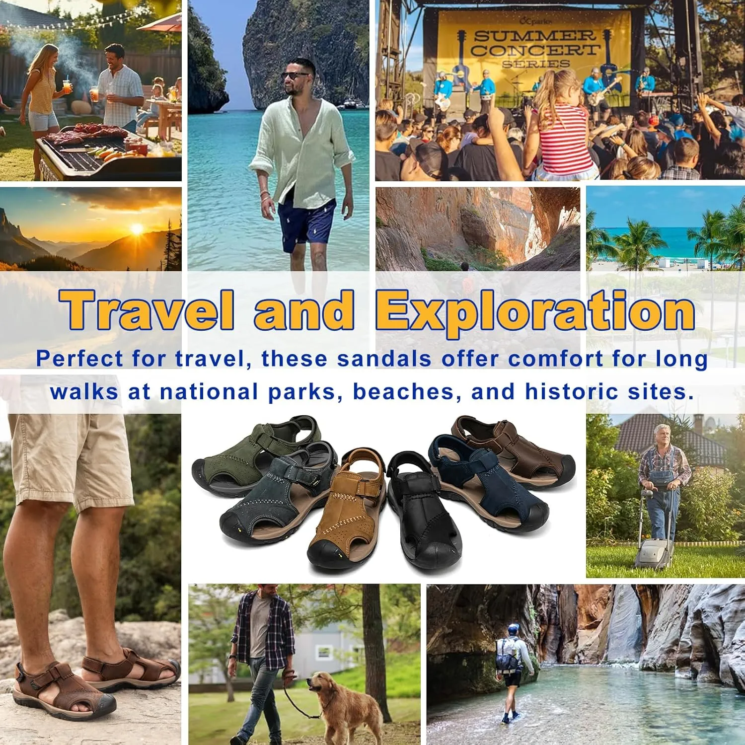 Men's Sport Sandals Closed Toe Leather Hiking Athletic Walking Outdoor Beach Trail River Fishing Water Shoes Lightweight Comfortable Waterproof