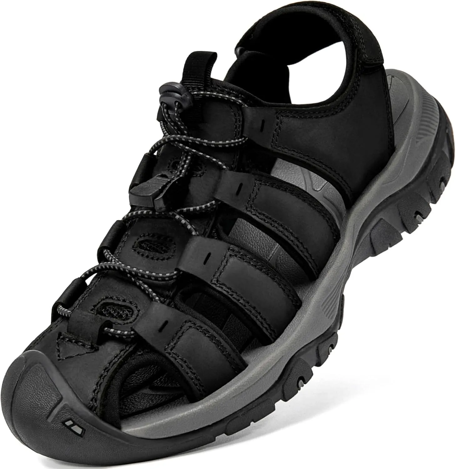 Men's Sport Sandals Closed Toe Leather Hiking Athletic Walking Outdoor Beach Trail River Fishing Water Shoes Lightweight Comfortable Waterproof