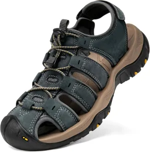 Men's Sport Sandals Closed Toe Leather Hiking Athletic Walking Outdoor Beach Trail River Fishing Water Shoes Lightweight Comfortable Waterproof