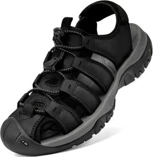 Men's Sport Sandals Closed Toe Leather Hiking Athletic Walking Outdoor Beach Trail River Fishing Water Shoes Lightweight Comfortable Waterproof