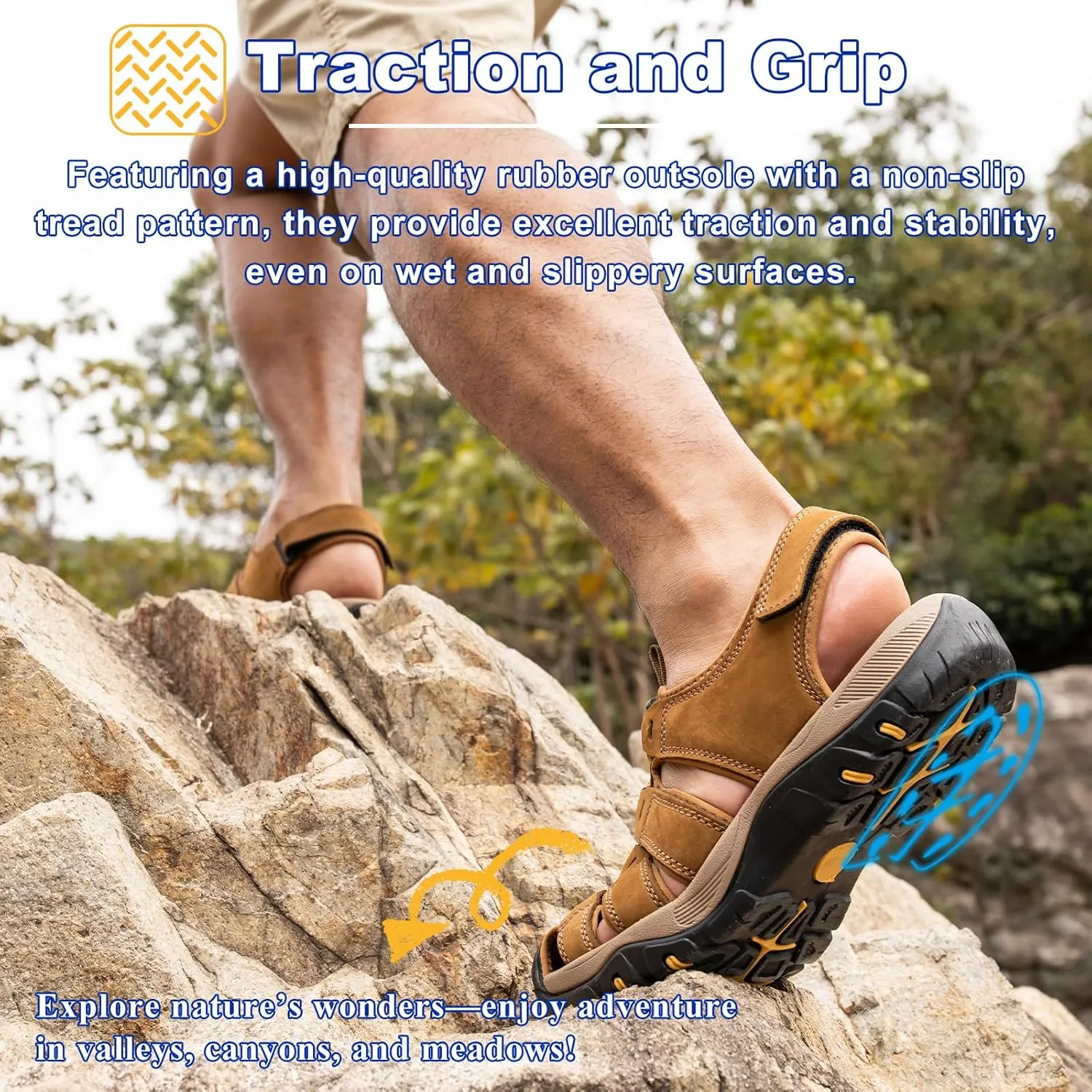 Men's Sport Sandals Closed Toe Leather Hiking Athletic Walking Outdoor Beach Trail River Fishing Water Shoes Lightweight Comfortable Waterproof