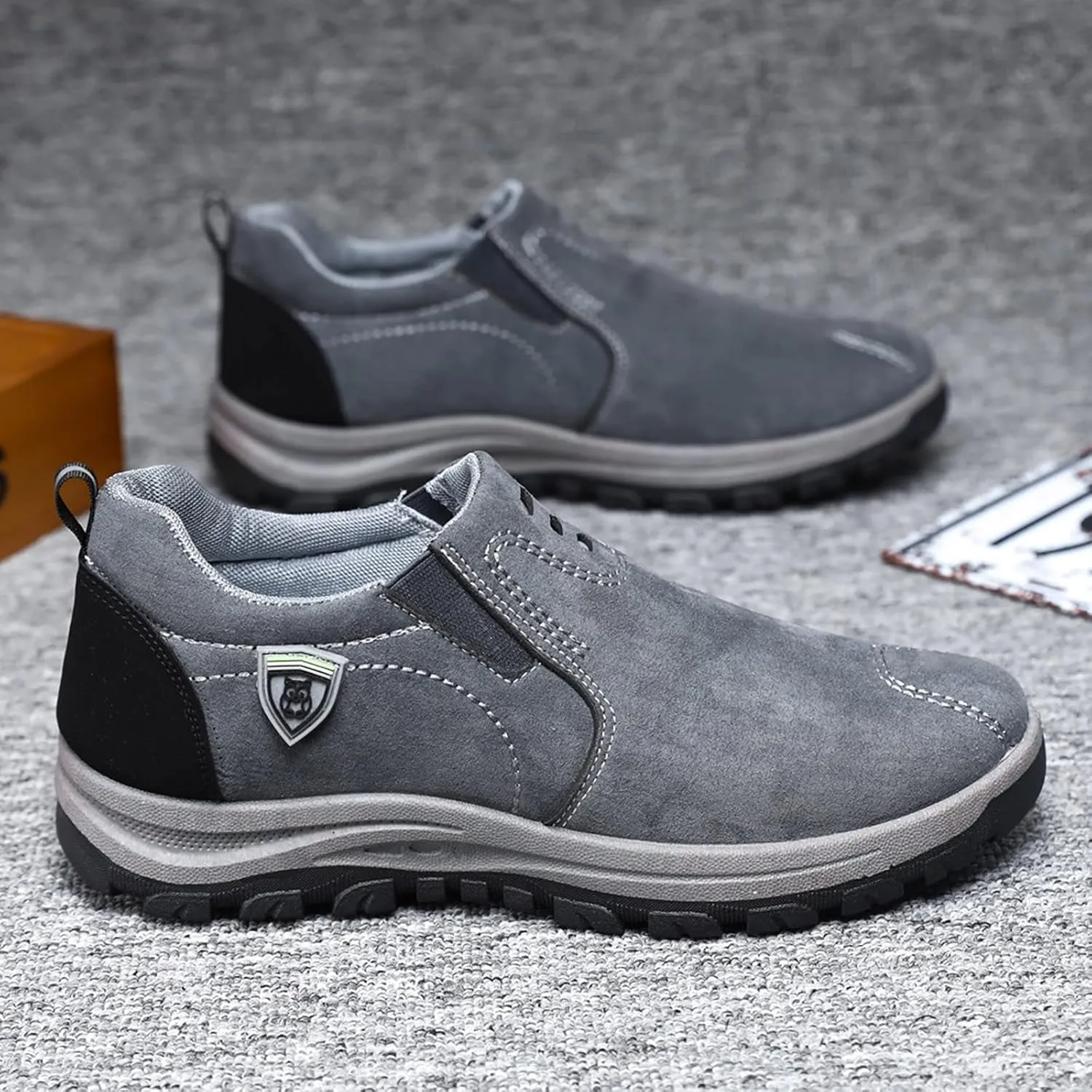 Mens Suede Walking Shoes Outdoor Simple Casual Arch Support Comfortable Waterproof Casual Shoes for Men Slip on Fashion Sneakers for Outdoor Walking