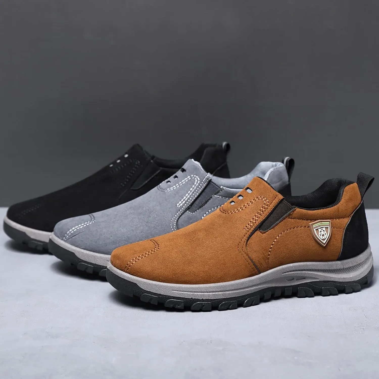 Mens Suede Walking Shoes Outdoor Simple Casual Arch Support Comfortable Waterproof Casual Shoes for Men Slip on Fashion Sneakers for Outdoor Walking