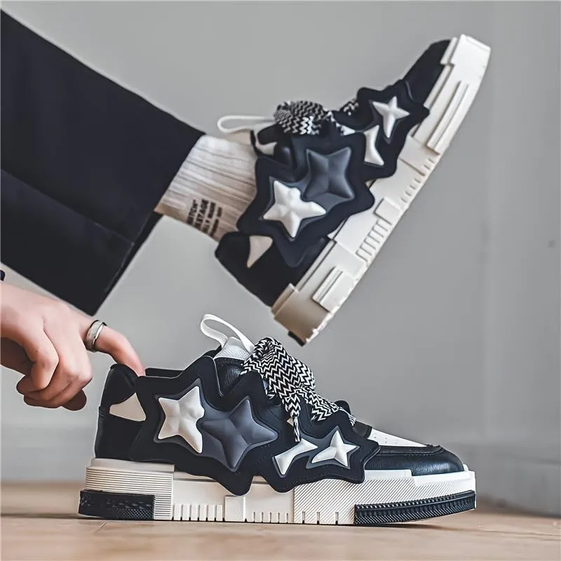 Men's Trendy Colour Block Platform Skate Shoes, Non-Slip Lace-Up Sneakers for Casual Street Style and Outdoor Activities