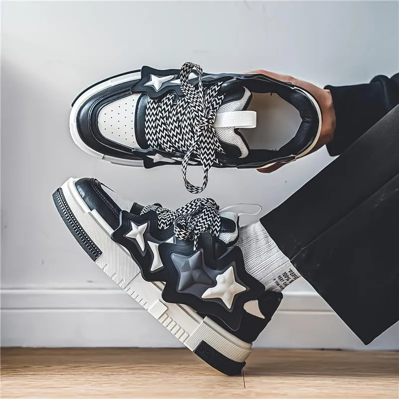 Men's Trendy Colour Block Platform Skate Shoes, Non-Slip Lace-Up Sneakers for Casual Street Style and Outdoor Activities