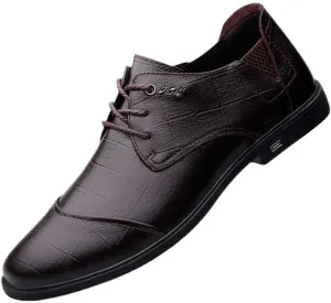 Men's Vintage Leather Oxford Shoes - Lightweight Lace-Up Brogue Derby Shoes for Business & Casual Wear
