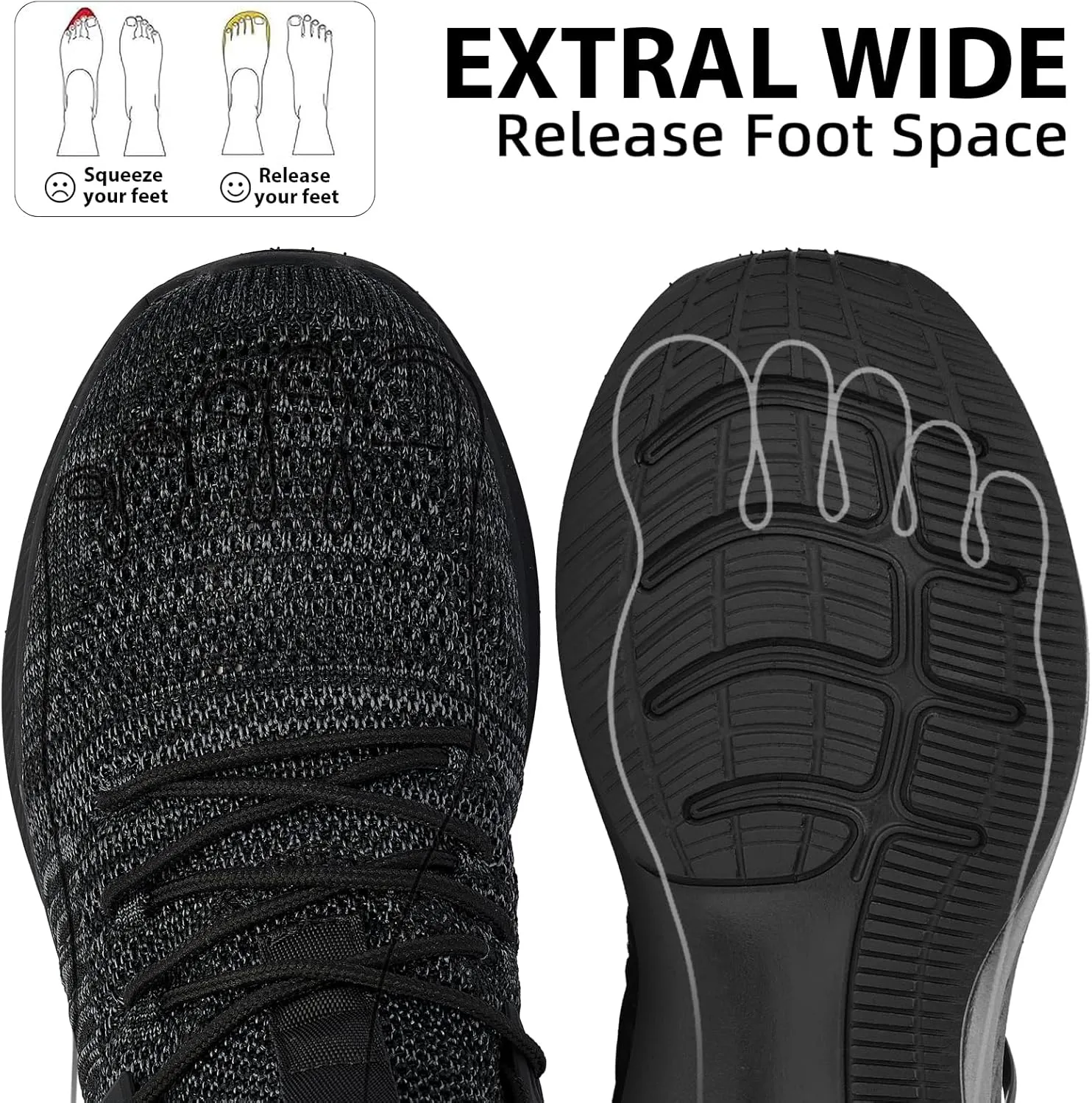 Mens Wide Running Shoes Walking Tennis Shoes Cushioning Wide Sneakers Slip On Sports Work Gym Outdoor Running Sneakers Comfort Lightweight