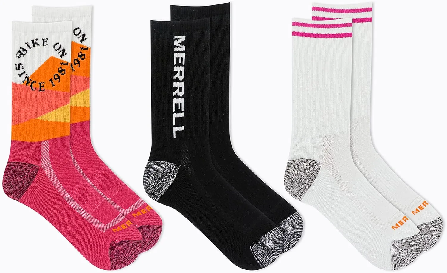 Merrell Unisex-Adult Recycled Everyday Half Cushion Crew Socks - 3 Pairs - Breathable Hiking