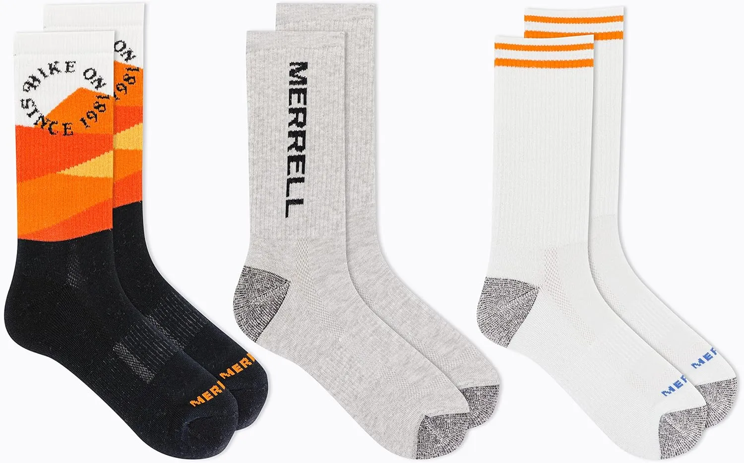 Merrell Unisex-Adult Recycled Everyday Half Cushion Crew Socks - 3 Pairs - Breathable Hiking