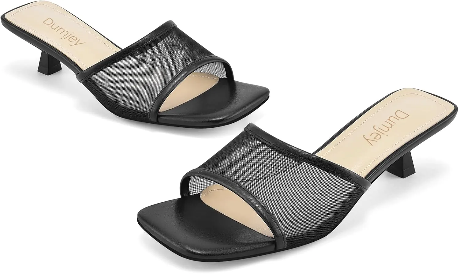 Mesh Heel Mules for Women Kitten Heeled Sandals Square Open Toe Comfort Slip On Casual Shoes