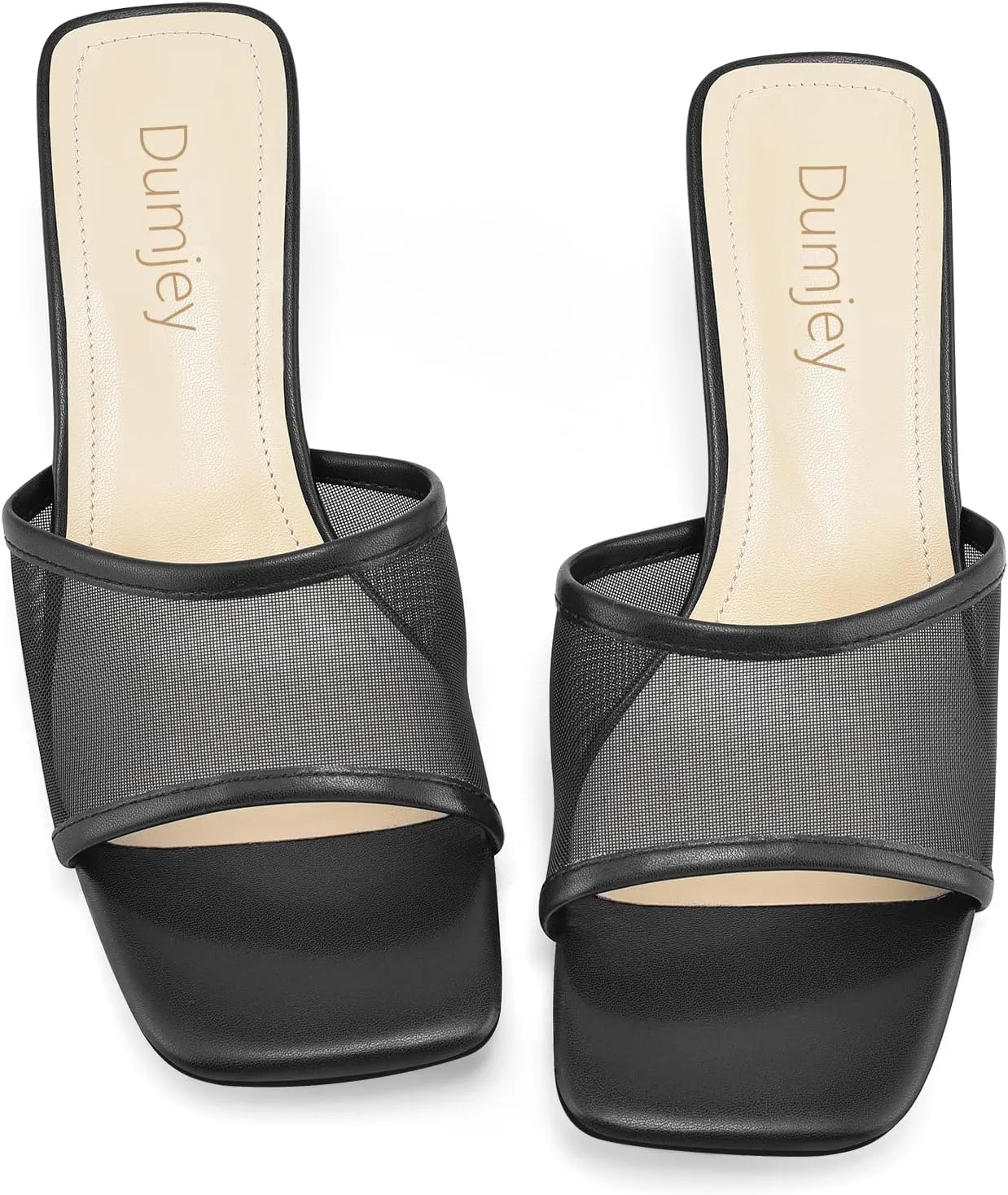 Mesh Heel Mules for Women Kitten Heeled Sandals Square Open Toe Comfort Slip On Casual Shoes